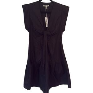Steve Madden Cotton Poplin V-Neck Tiered Minidress Black Women's Medium NWT